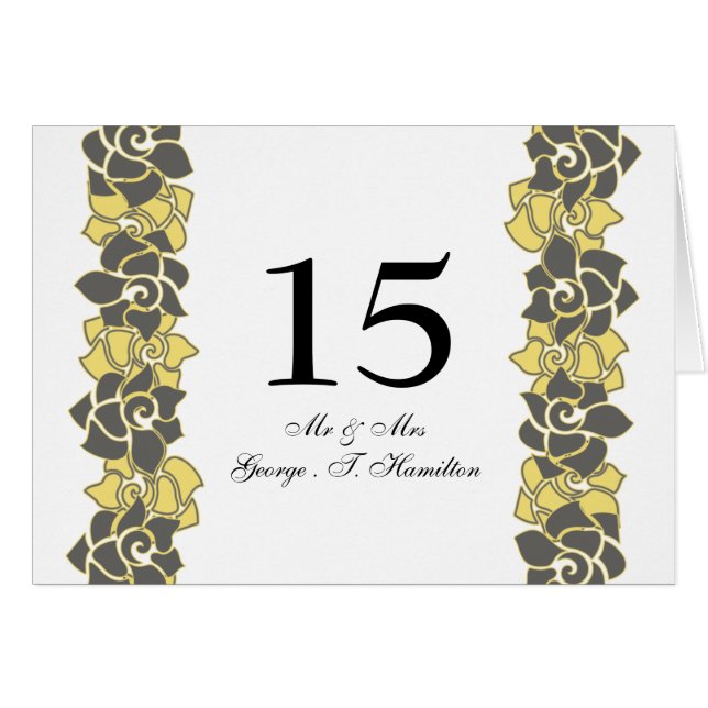 Elegant "yellow gray"  floral table seating card (Front Horizontal)