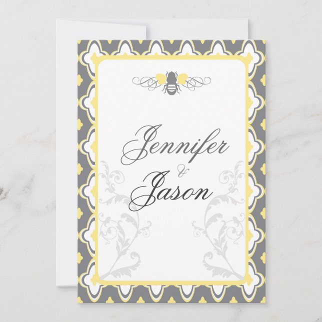 Elegant Yellow & Gray Garden Wedding Invitations (Front)