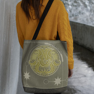Elegant Yellow Gray Gemini Zodiac Sign Mandala Tote Bag