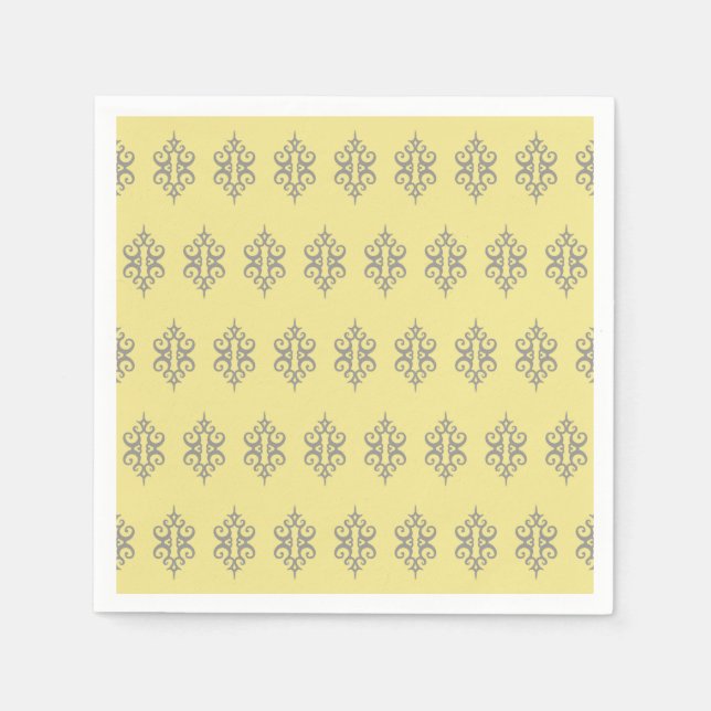 Elegant Yellow Gray Lace Wedding Party Napkins (Front)