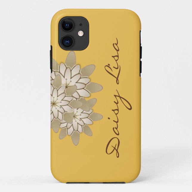 Elegant yellow Gray Lotus Flower Personalized name Case-Mate iPhone Case (Back)