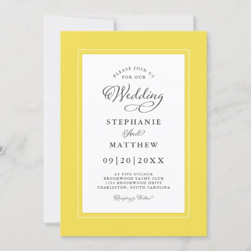 Elegant Yellow Gray Wedding Modern Elegant Borders Invitation