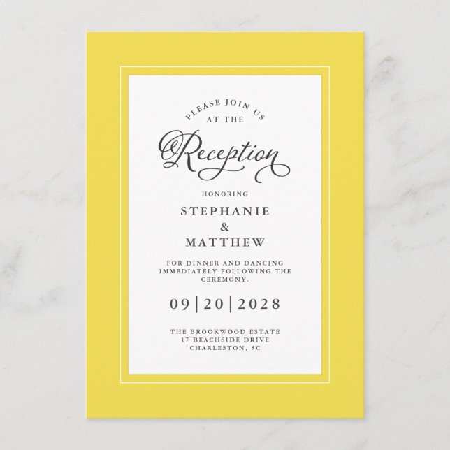 Elegant Yellow Gray Wedding Reception Chic Borders Enclosure Card (Front)