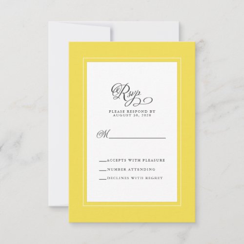 Elegant Yellow Gray Wedding Trendy Reply Enclosure RSVP Card