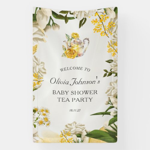 Elegant Yellow Green Floral Tea Party Baby Shower Banner