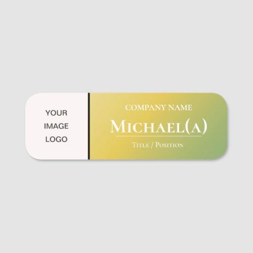 Elegant Yellow Green Gradient  White Company LOGO Name Tag