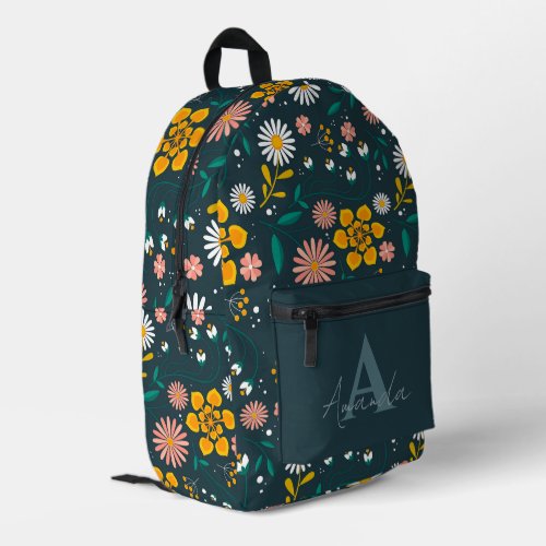 Elegant Yellow Green Pretty Floral With Name Printed Backpack