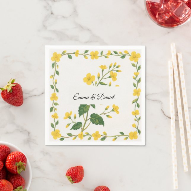 Elegant Yellow Green Wildflowers Floral Napkins (Insitu)