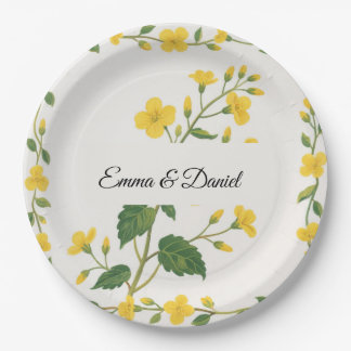 Elegant Yellow Green Wildflowers Floral Paper Plates