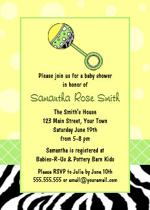 Yellow Zebra Baby Shower Invitations Zazzle Elegant Yellow Green With Zebra Baby Shower Invitation