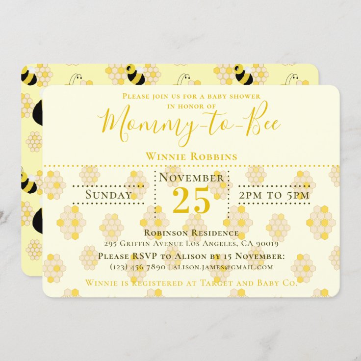 Elegant Yellow Honeycomb Mommy to Bee Baby Shower Invitation | Zazzle