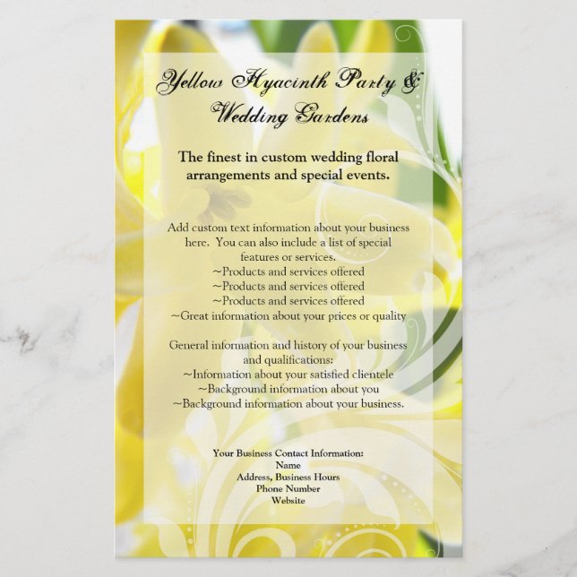 Elegant Yellow Hyacinth with White Swirl Flyer (Front)