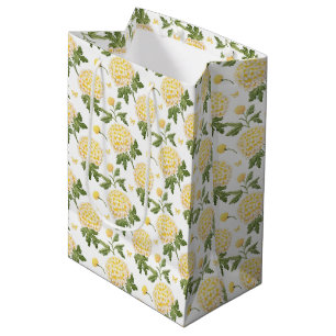 Elegant Yellow Hydragea Floral Butterflies Pattern Medium Gift Bag