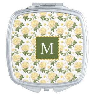 Elegant Yellow Hydragea Floral Monogram Compact Mirror