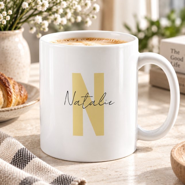 Elegant Yellow Initial Letter Simple Monogram Name Coffee Mug (Creator Uploaded)