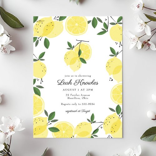 Elegant Yellow Lemon Citrus Bridal Shower Invitation