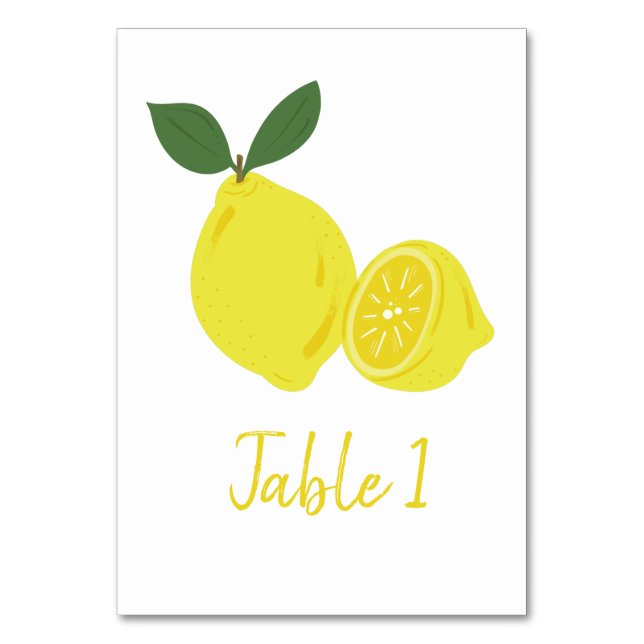 Elegant Yellow Lemon Party Table Number (Front)