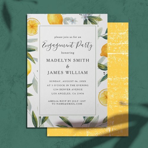 Elegant Yellow Lemons Engagement Party Invitation