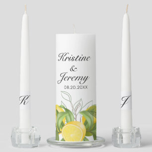 Elegant Yellow Lemons Watercolor Wedding Unity Candle Set