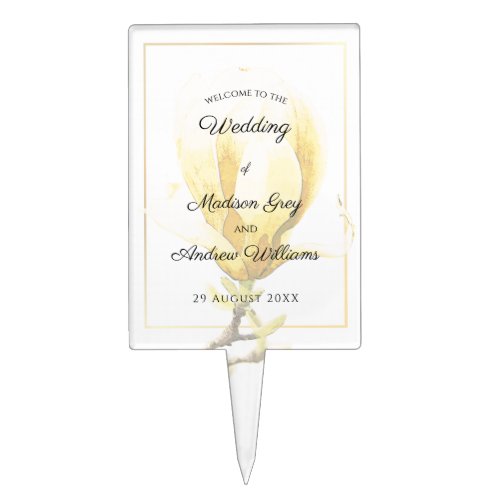 Elegant Yellow Magnolia Wedding Cake Topper