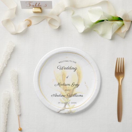 Elegant Yellow Magnolia Wedding Paper Plates