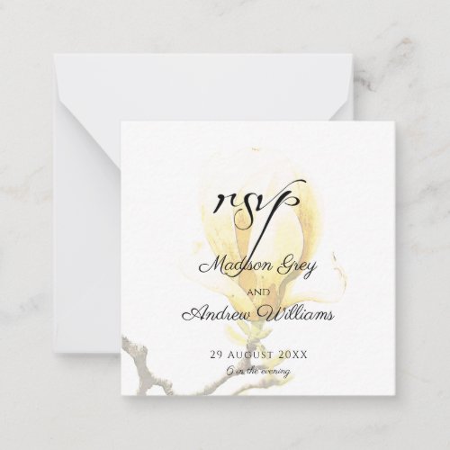 Elegant Yellow Magnolia Wedding RSVP Note Card