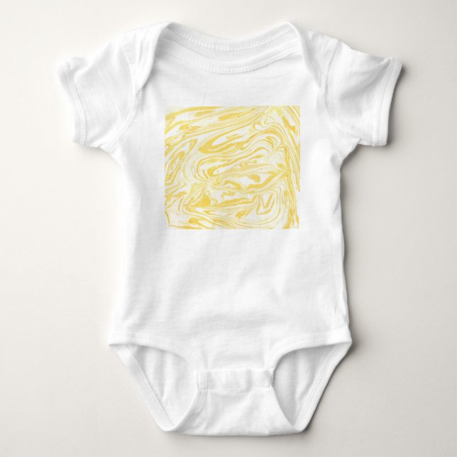 Elegant Yellow Marble: Hand-Drawn Texture Baby Bodysuit (Front)