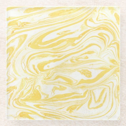 Elegant Yellow Marble Hand_Drawn Texture Glass Coaster
