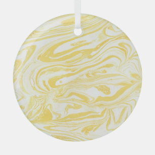 Elegant Yellow Marble: Hand-Drawn Texture Glass Ornament