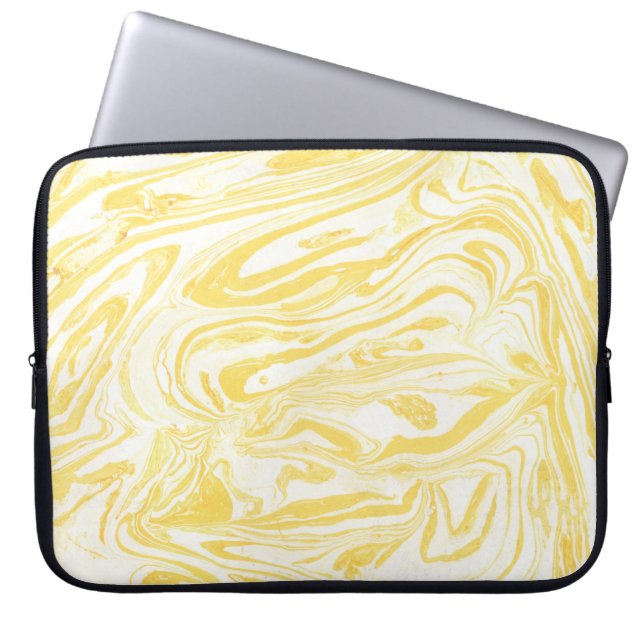 Elegant Yellow Marble: Hand-Drawn Texture Laptop Sleeve (Front)