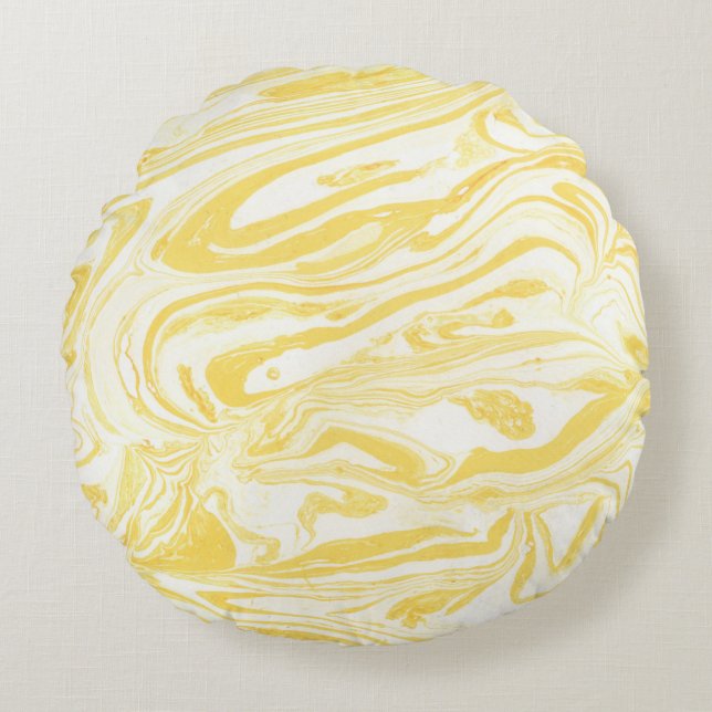 Elegant Yellow Marble: Hand-Drawn Texture Round Pillow (Front)