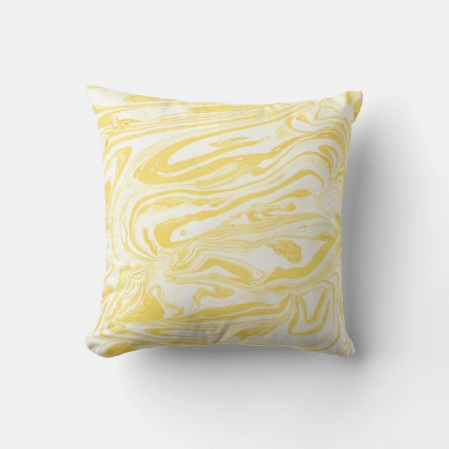 Elegant Yellow Marble: Hand-Drawn Texture Throw Pillow (Front)