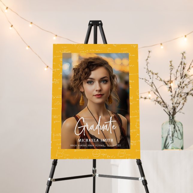 Elegant Yellow Math High School Graduate Photo Foam Board (In Situ (Stand))