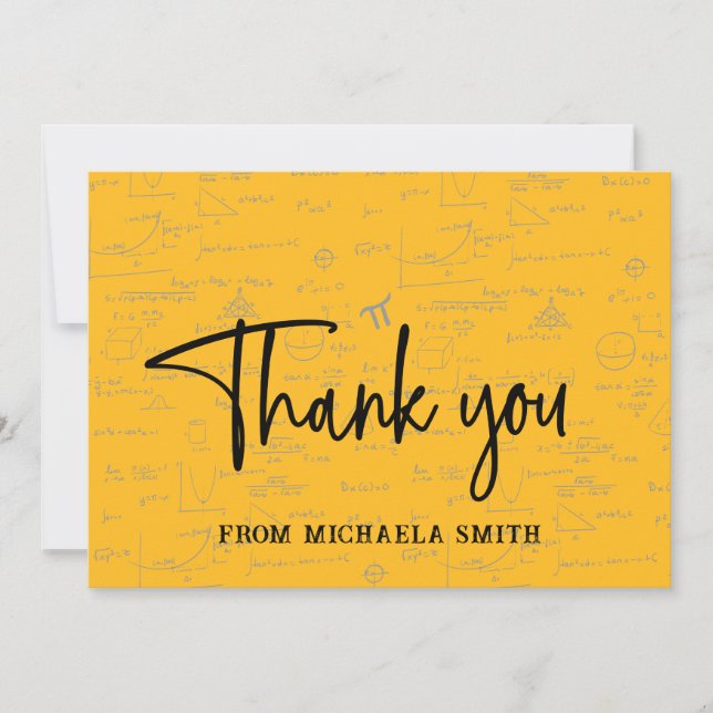 Elegant Yellow Mathematics Formulas Graduation Thank You Card (Front)
