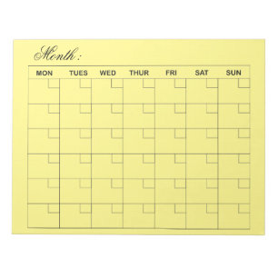 Elegant Yellow Monthly Calendar Planner Notepad