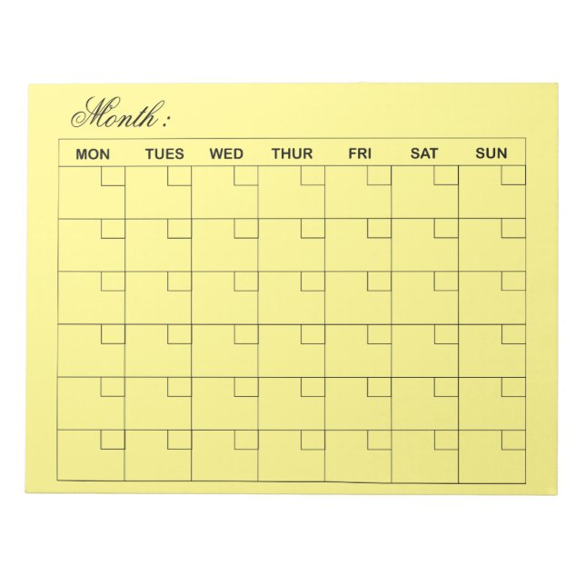 Elegant Yellow Monthly Calendar Planner  Notepad (Front)