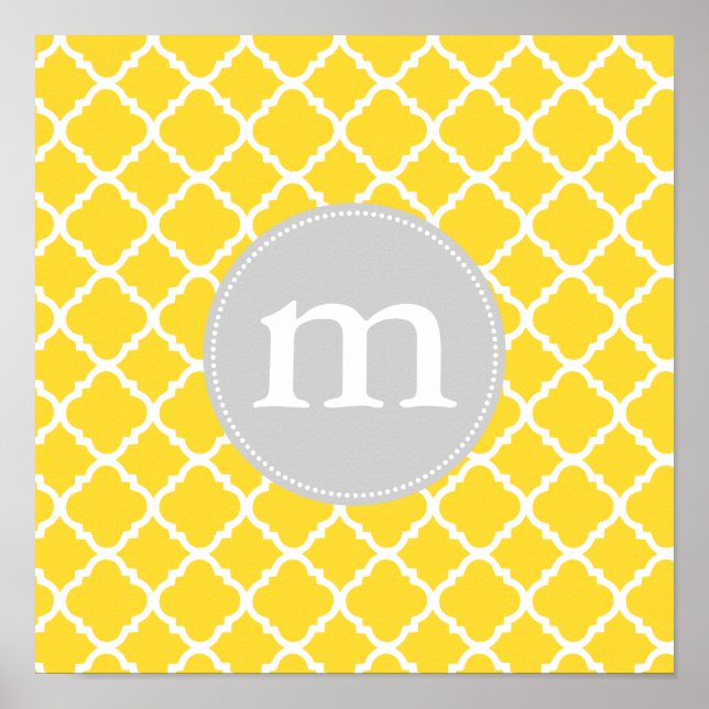 Elegant Yellow Moroccan Quatrefoil Personalized Poster (Front)