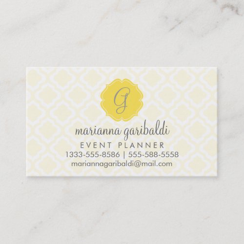 Elegant Yellow Moroccan Trellis Quatrefoil Custom Business Card