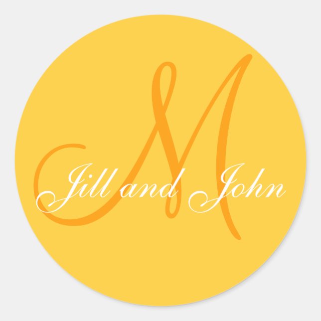 Elegant Yellow Names Monogram Wedding Favor Label (Front)