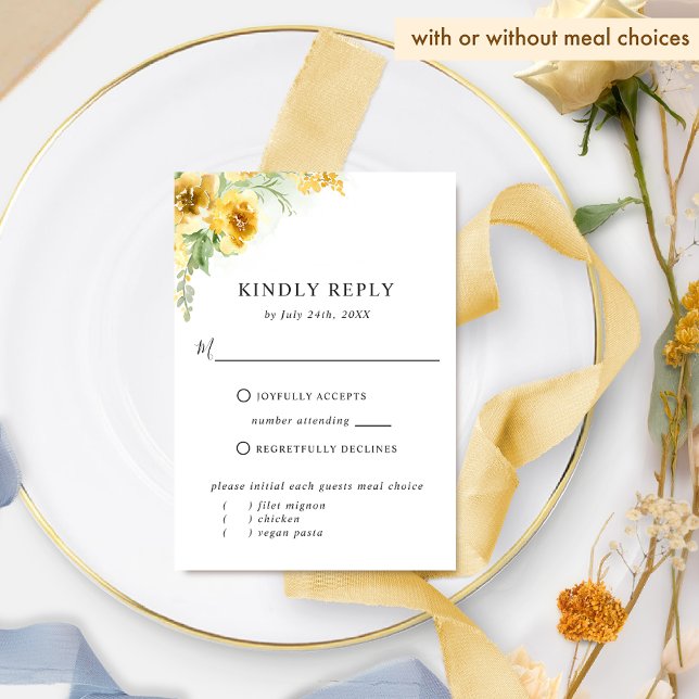 Elegant Yellow Ochre Floral With/without Meal RSVP (Creator Uploaded)