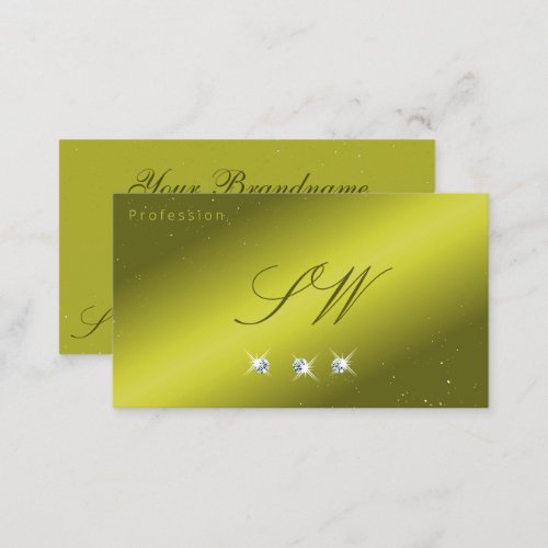 Elegant Yellow Olive Green Sparkle Jewels Initials Business Card