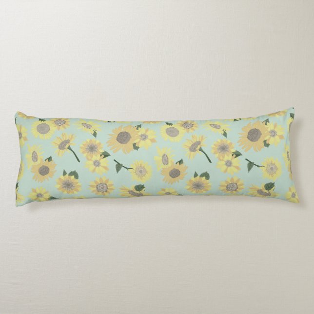 Elegant Yellow Orange Blue Sunflowers Body Pillow (Back)