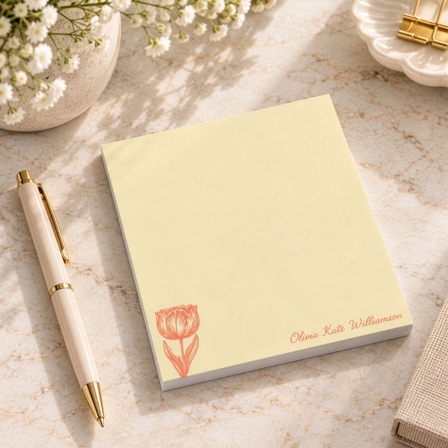 Elegant Yellow Orange Floral Personalized Script  Notepad (Creator Uploaded)