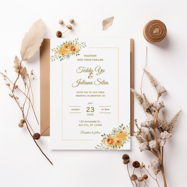 Elegant Yellow Orange Floral Wedding Invitation (Creator Uploaded)