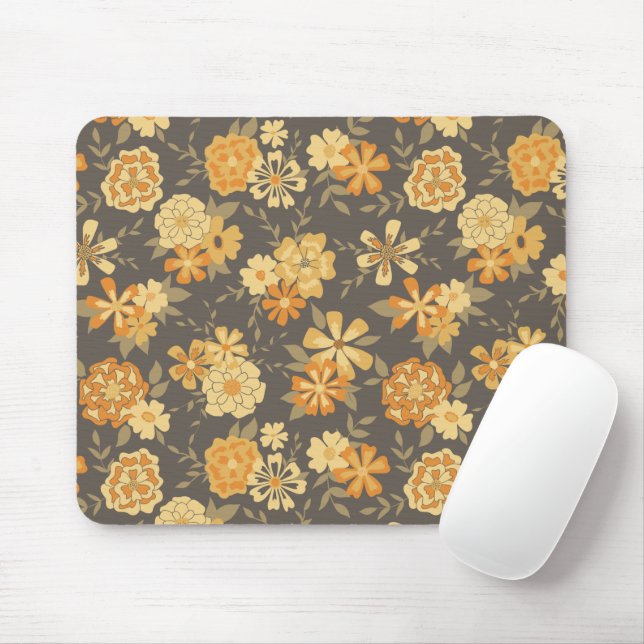 Elegant Yellow Orange Flowers Botanical  Mouse Pad (With Mouse)