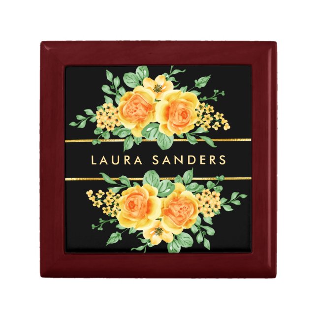 Elegant Yellow Orange Rose Flower Bouquet  Gift Box (Front)