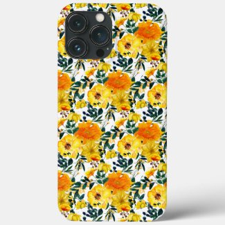 Elegant Yellow Orange Watercolor Floral Pattern