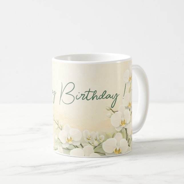 Elegant Yellow Orchid Birthday Mug (Front Right)