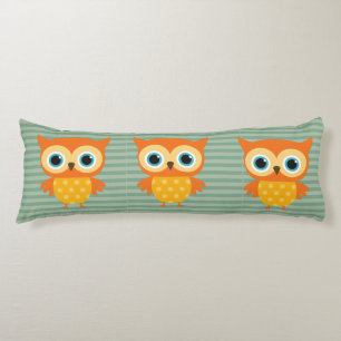 Elegant yellow owl green lines kids body pillow