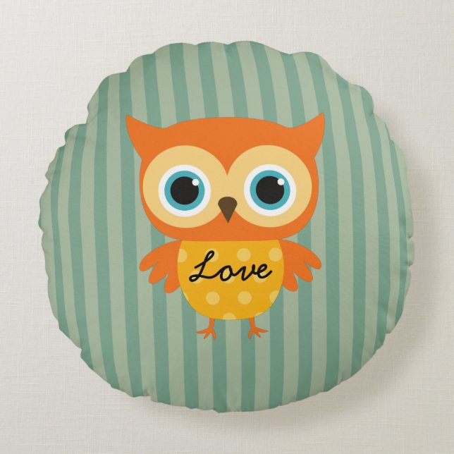 Elegant yellow owl green lines nursery round pillow (Front)